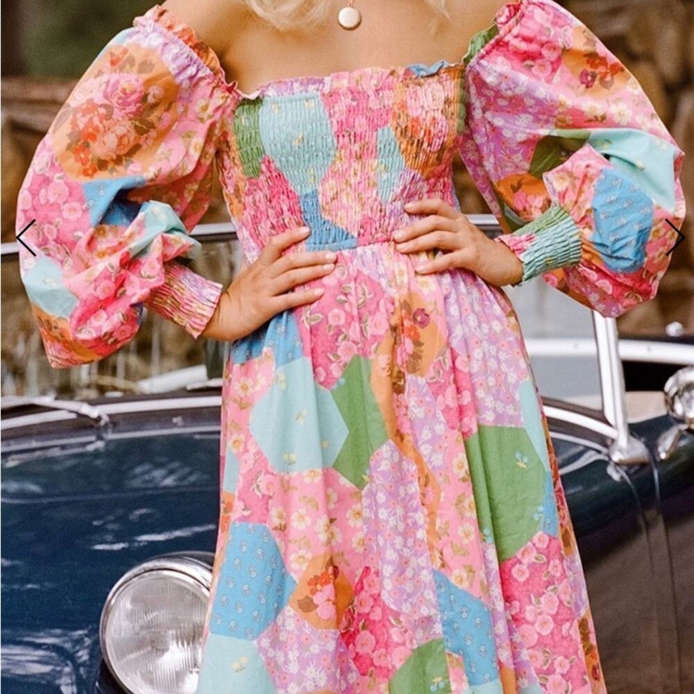Spell Freda Shirred Midi Dress in Lolly Size: S